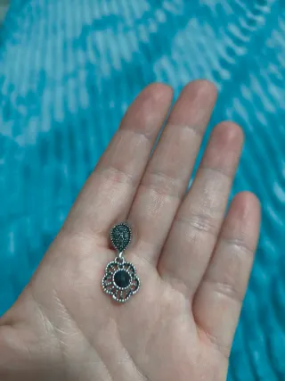 Pendientes Flor Vintage Plata Negra