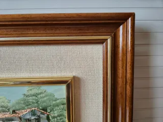 3 Pinturas Óleo marco Madera y Dorado.