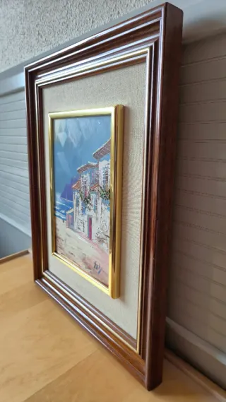 3 Pinturas Óleo marco Madera y Dorado.