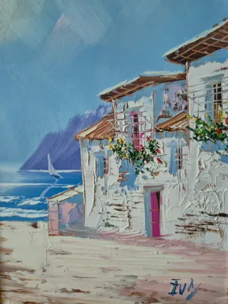 3 Pinturas Óleo marco Madera y Dorado.