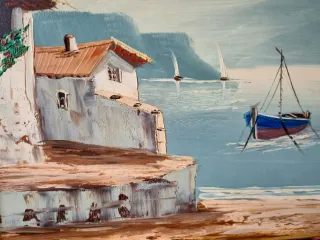 3 Pinturas Óleo marco Madera y Dorado.