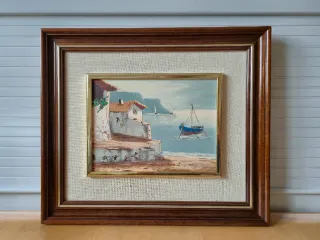 3 Pinturas Óleo marco Madera y Dorado.