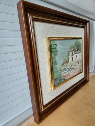 3 Pinturas Óleo marco Madera y Dorado.