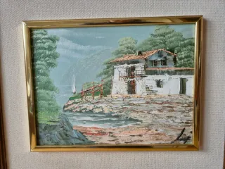 3 Pinturas Óleo marco Madera y Dorado.