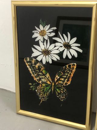 Pareja Cuadros Oriental Mariposa Dorado