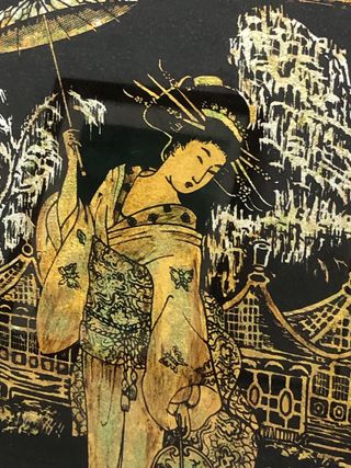 Pareja Cuadros Oriental Mariposa Dorado