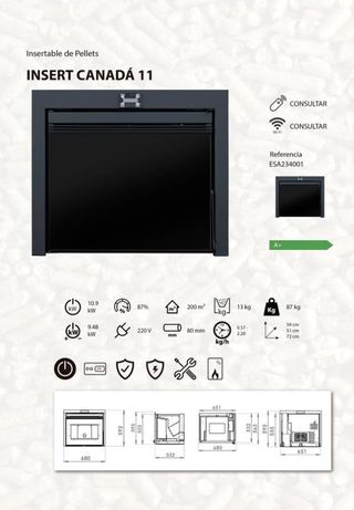 Estufa de pellet Canada11 Insertable 9 KW VAL01