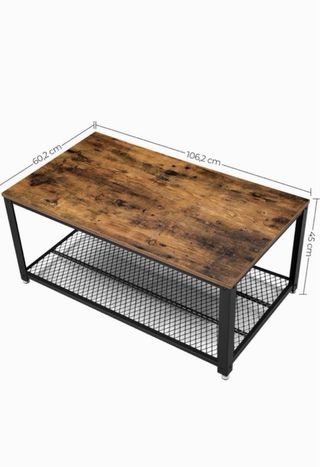 Mesa centro simil madera y metal diseño industrial