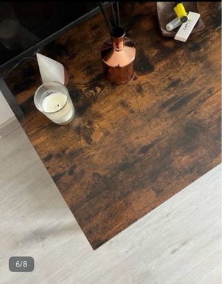 Mesa centro simil madera y metal diseño industrial