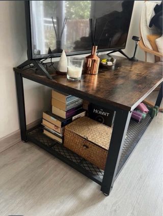 Mesa centro simil madera y metal diseño industrial