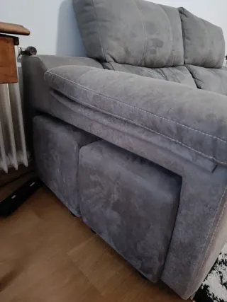 Sofá 3 plazas reclinable con dos banquetas gris