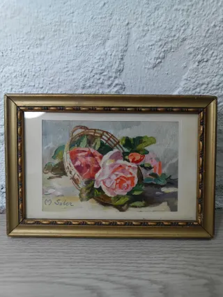 Cuadro de flores rosas en cesta