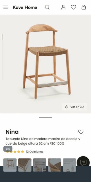 Taburete Nina Kave Home 62 cm