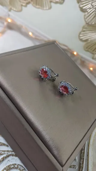 Pendientes Oro Chapado Circonitas y Rubí