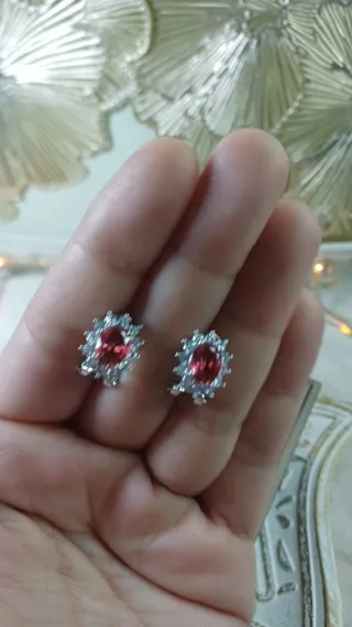 Pendientes Oro Chapado Circonitas y Rubí