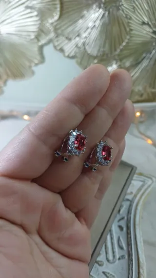 Pendientes Oro Chapado Circonitas y Rubí