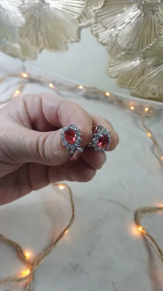 Pendientes Oro Chapado Circonitas y Rubí