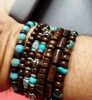 Set bracciali uomo legno e turchese