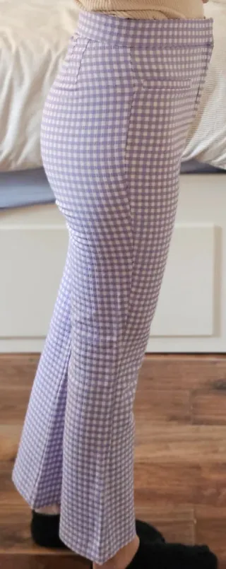 Pantalón Zara Vichy Morado y Blanco