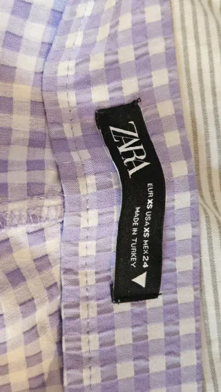 Pantalón Zara Vichy Morado y Blanco