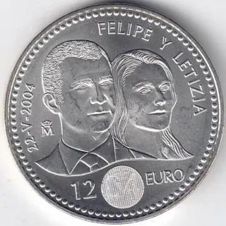 Moneda 12 Euro Felipe y Letizia 2004