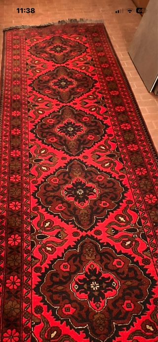 Passatoia orientale in lana rossa e marrone