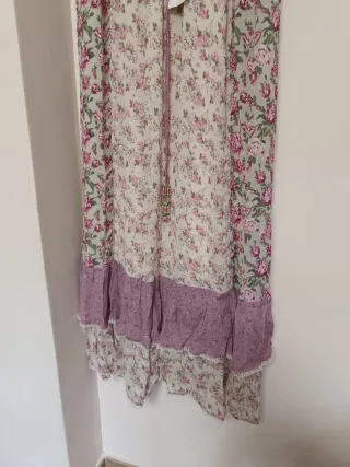 Vestido largo patchwork flores rosa