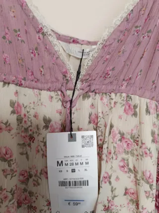 Vestido largo patchwork flores rosa