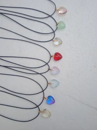 Collar Corazón Cristal Cordón Cuero adaptable