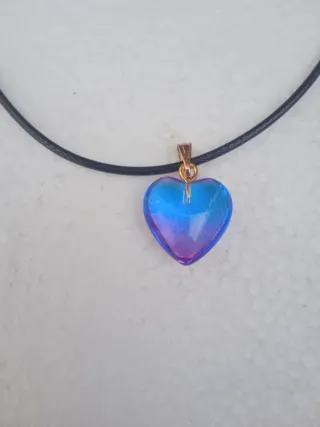 Collar Corazón Cristal Cordón Cuero adaptable