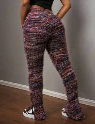 Pantalones de punto peludo multicolor