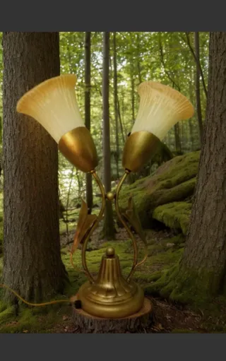 Lámpara mesa vintage dorada doble tulipa