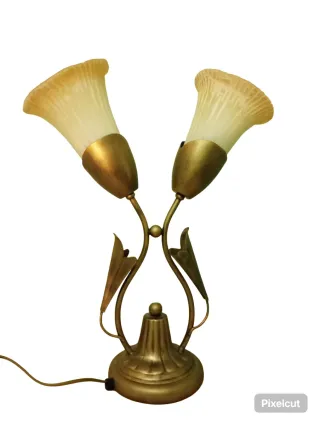 Lámpara mesa vintage dorada doble tulipa