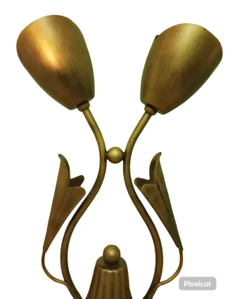 Lámpara mesa vintage dorada doble tulipa