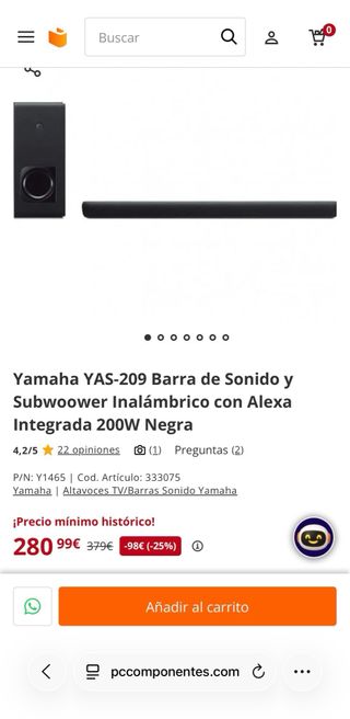 Yamaha YAS-209 Barra Sonido Alexa