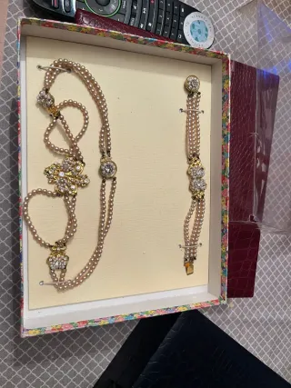 Conjunto Fallera Collar y Pulsera Perlas Doradas