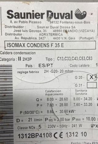 REPUESTOS DE CALDERA SAUNIER ISOMAX CONDENS F23E
