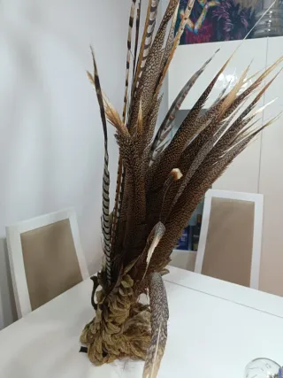 Tocado Plumas Carnaval Dorado con madera