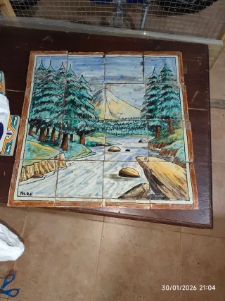Mosaico de azulejos paisaje río