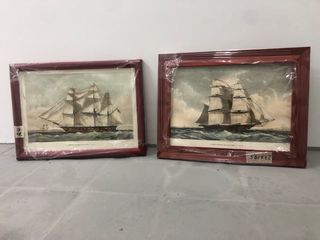 Pareja de cuadros de barcos antiguos