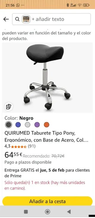 Taburete Pony Ajustable QUIRUMED Negro