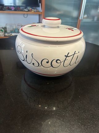 Porta Biscotti Ceramica Bianco Rosso