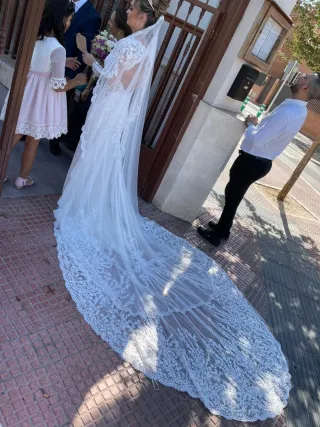 Vestido de Novia)Talla S Encaje Manga larga