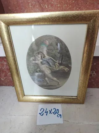 Cuadro antiguo marco madera dorado ángel