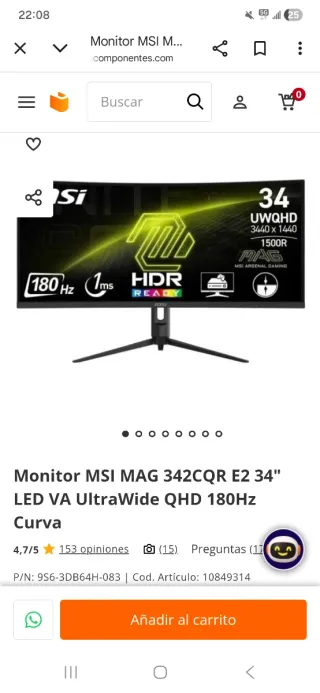 Monitor MSI MAG 342CQR E2 34 UWQHD 180Hz