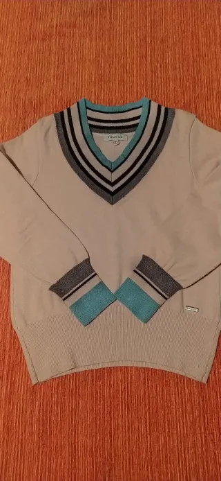 Jersey pico Trucco beige y turquesa