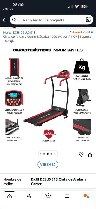 Cinta de andar y correr 1000W