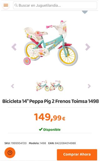 Bicicleta infantil 14'' Toimsa Peppa Pig
