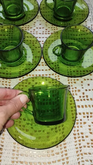 Juego café Duralex vidrio verde vintage