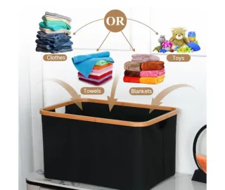 Cesto Plegable para ropa. Tela y Madera/ Negro